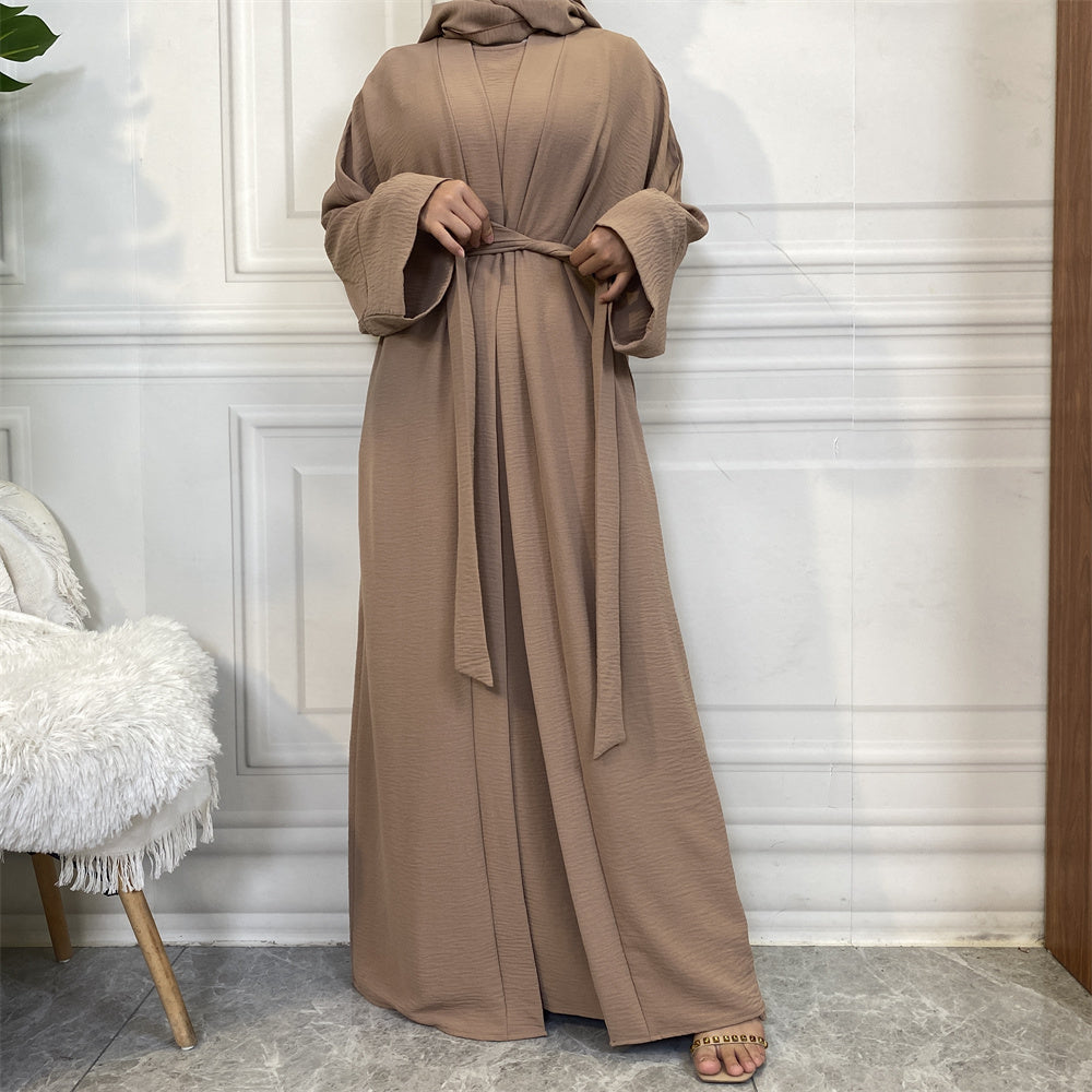 Elegant 2-Piece Open Abaya with Pockets – Light Brown Edition
