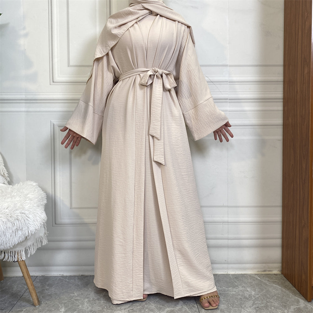 Elegant 2-Piece Open Abaya with Pockets – Cream (Limited Edition)