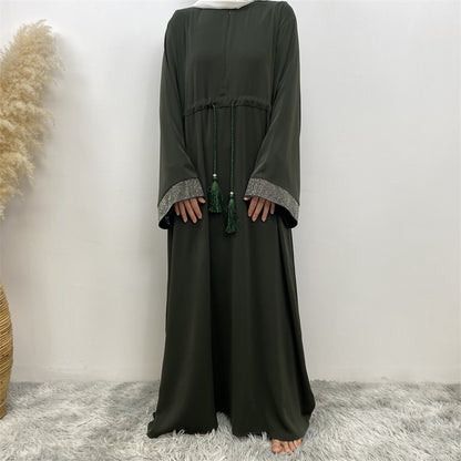 Asiya Rhinestone Sleeve Abaya - Forest Green