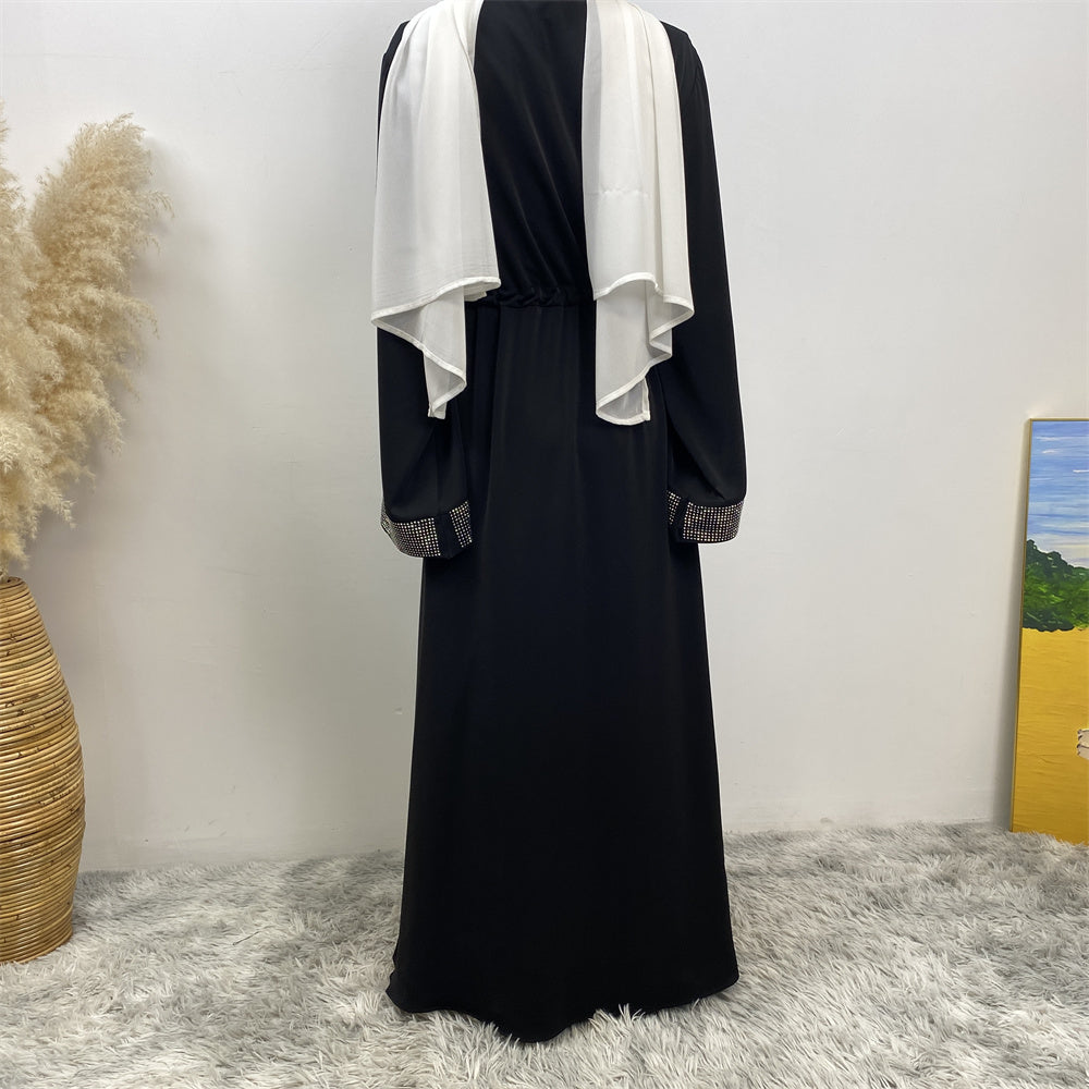 Asiya Rhinestone Sleeve Abaya- Black