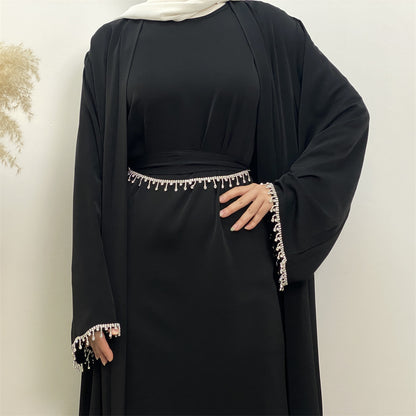 Layla Diamond Tassel Abaya - Black