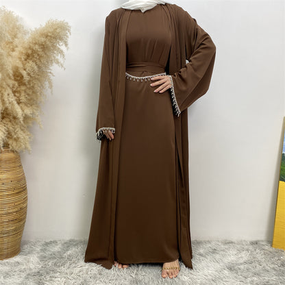 Layla Diamond Tassel Abaya - Coffee