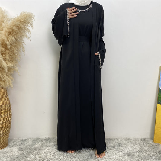 Layla Diamond Tassel Abaya - Black
