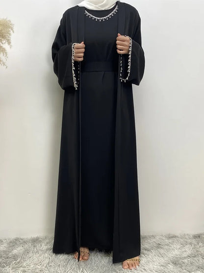 Layla Diamond Tassel Abaya - Black