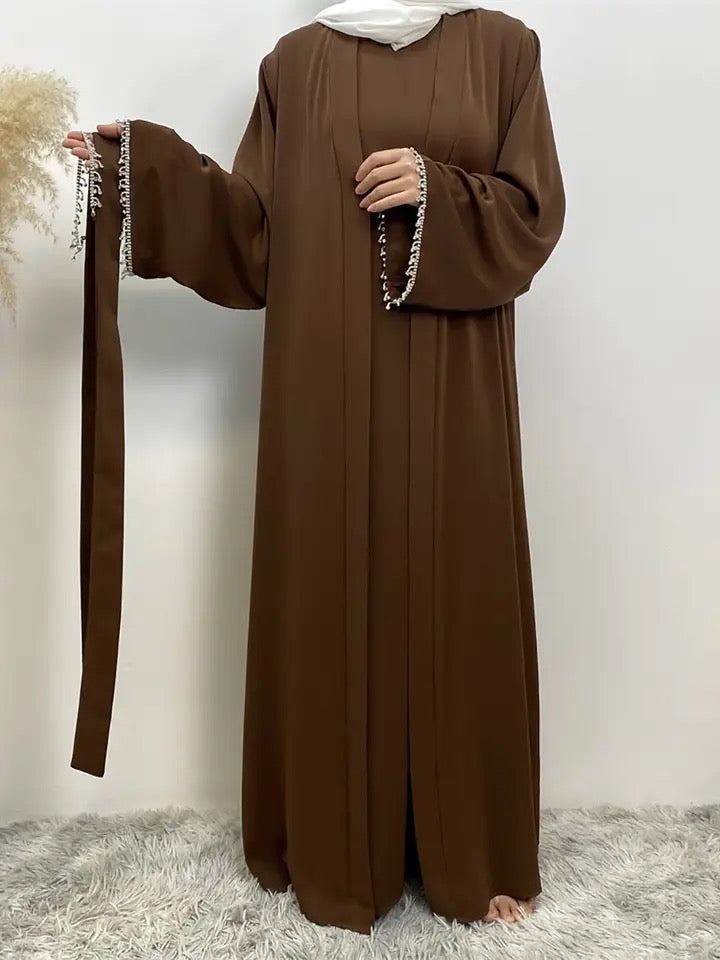 Layla Diamond Tassel Abaya - Coffee