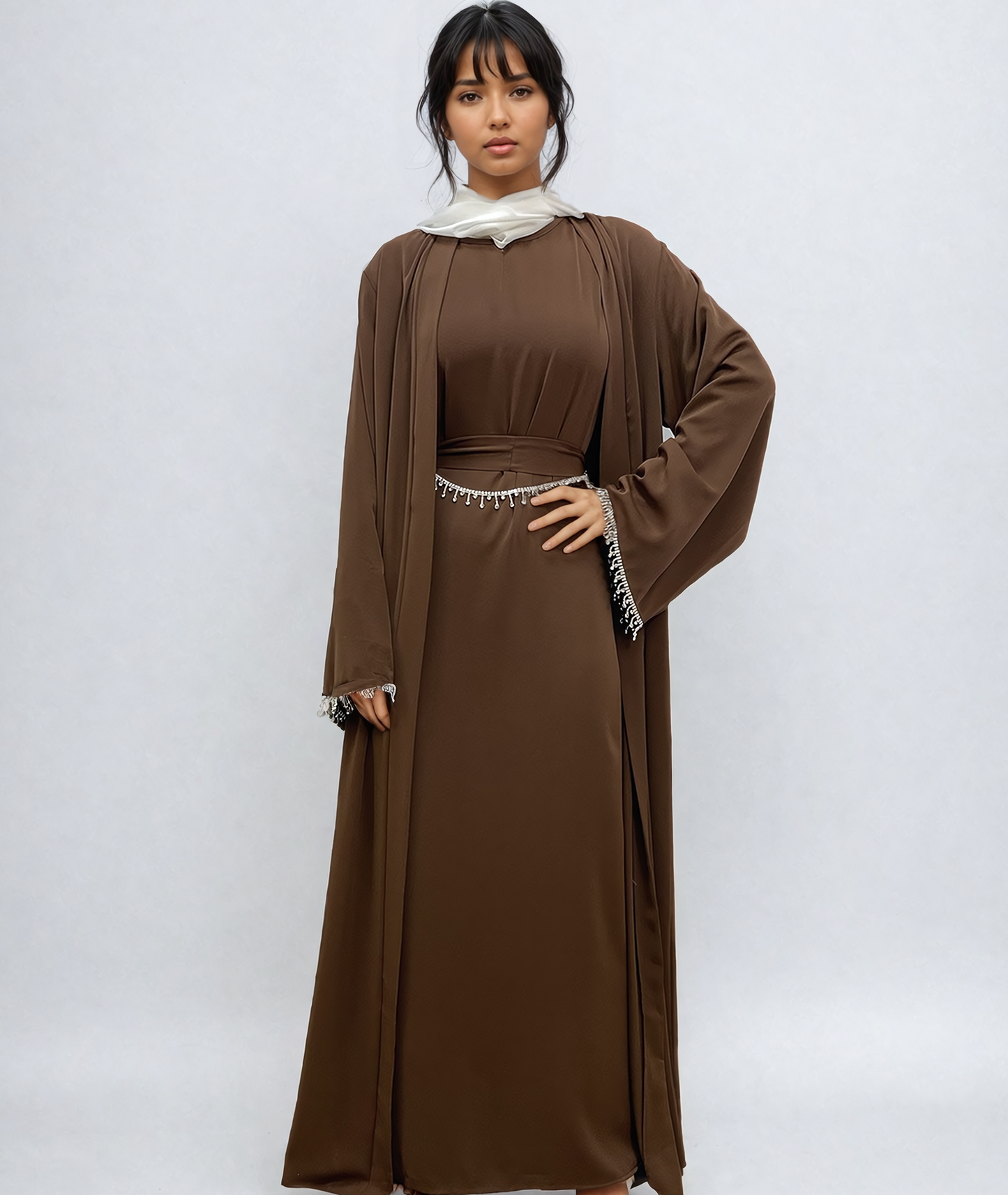 Layla Diamond Tassel Abaya - Coffee