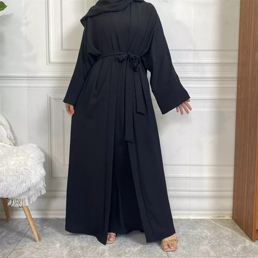 Elegant 2-Piece Open Abaya with Pockets – Black Edition